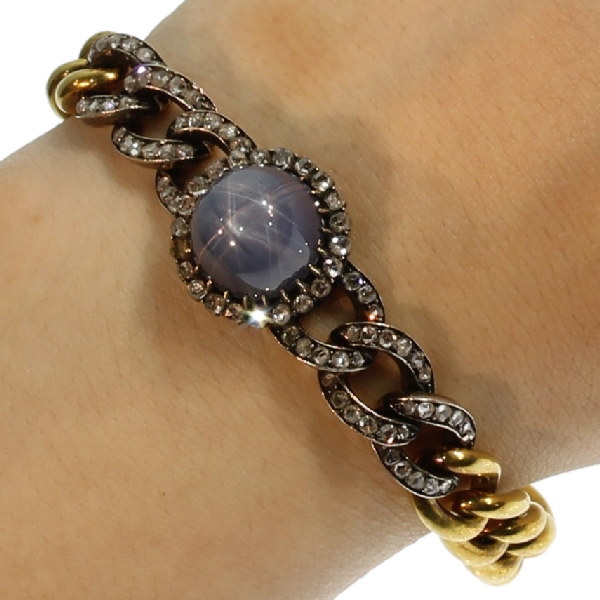 Antique star sapphire link bracelet by Leon Gariod